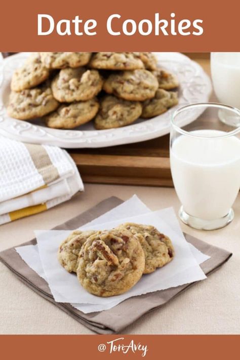 Date And Pecan Cookies, Cookie Recipes Using Dates, Date Pecan Cookies, Date Walnut Cookies, Date Chocolate Chip Cookies, Cookies With Dates Recipes, Dates Cookies Recipes, Dried Date Pieces Recipes, Easy Date Recipes