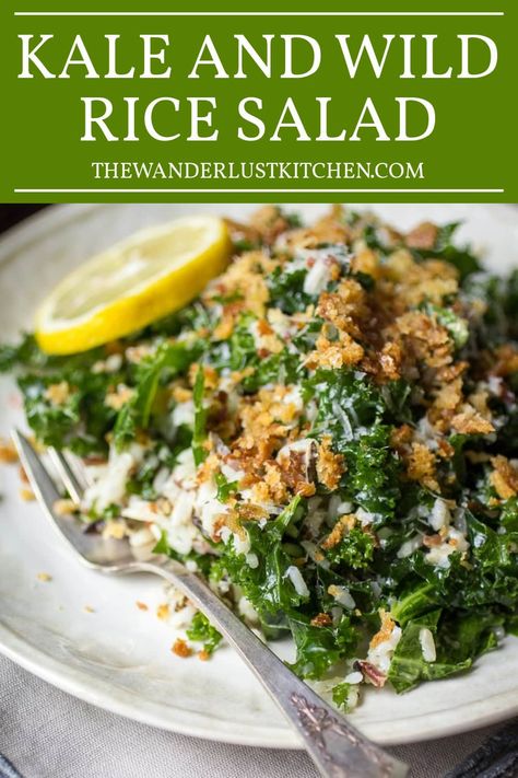 You’ll love how fast this Kale and Wild Rice Salad comes together. Just 20 minutes, and you’ve got a dish packed with wild rice, Parmesan, crunchy breadcrumbs, and a refreshing lemon dressing. Kale Wild Rice Salad, Rice And Greens, Kale Rice Recipes, Kale Rice, Snow Pea Salad, Wild Rice Salad Recipe, Wild Rice Pilaf, Massaged Kale Salad, Wild Rice Recipes