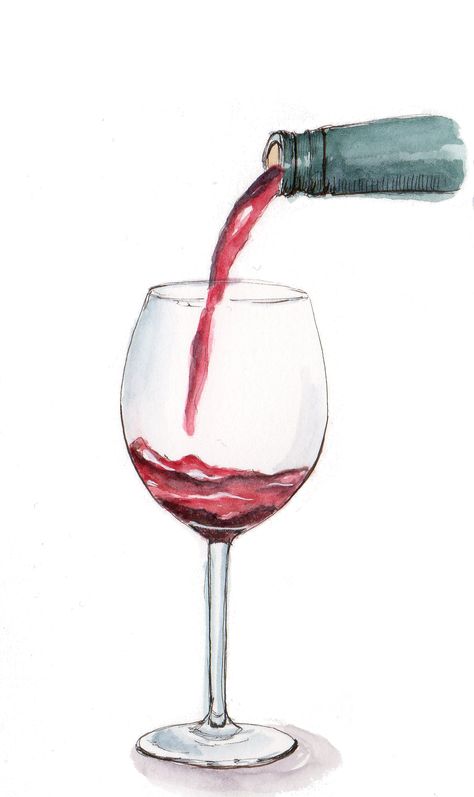 Red Wine Drawing, Wine Glass Watercolor, Wine Bottle Drawing, Abstract Watercolor Tutorial, Wine Watercolor, Wine Glass Drawing, Face Line Drawing, Bottle Drawing, Wine Glass Art