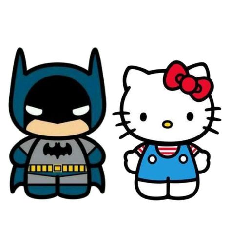 Hello Kitty Batman Pfp, Batman And Hello Kitty Couple Wallpaper, Batman And Hello Kitty Drawing, Hello Kitty Couple Drawing, Hello Kitty And Batman Matching Pfp, Hello Kitty And Batman Couple, Cool Matching Pfp, Batman And Hello Kitty, Batman Hello Kitty