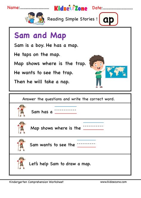 Kindergarten worksheets - ap word family - reading Comprehension Word Family Reading Comprehension, Family Reading Comprehension, Kindergarten Comprehension Worksheets, Ap Word Family, Word Family Reading, Kindergarten Word Families, Family Worksheets, Ccvc Words, Phonics Reading Passages