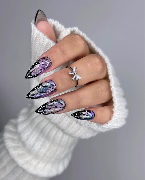 Black And Purple Nails, Butterfly Nail Designs, Butterfly Nails, Purple Nail Designs, Happy Nails, Purple Nail, Rainbow Nails, Butterfly Nail, Nail Designs Glitter