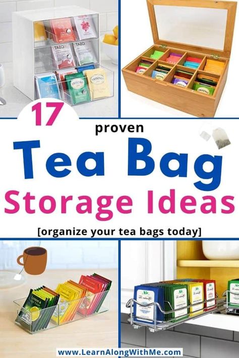 Yea Bag Organization, Vertical Tea Storage, How To Store Tea Bags Ideas, How To Organize Tea Bags, Tea Organizer Ideas, Tea Holder Organizers, Tea Cabinet Organization, Tea Storage Organizing, Tea Bag Organization