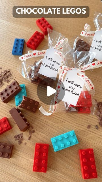 Jessie Jane Daye on Instagram: "Chocolate Lego Valentines 💌 Super easy Valentine idea. Save for later. You can use any chocolate. Milk, semi, dark, white, or even candy melts. If you would like the Lego mold, bags, and printable simply comment “Lego” and I will DM the clickable link!   #valentine #valentines #chocolate" Valentine Lego, Lego Chocolate, Lego Molds, Chocolate Lego, Lego Candy, Valentines Chocolate, Dark White, Lego Birthday, Save For Later