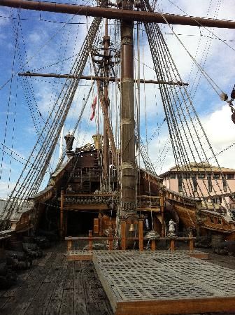 Looking towards the stern on the Neptune.  Ideas for pirate ship inside my museum. #pirates Modern Pirate Ship, Pirate Ship Deck, Captains Cabin, Ship Rigging, Ship Cabin, Old Pirate, Ship Life, Ship Deck, Pirate Boats