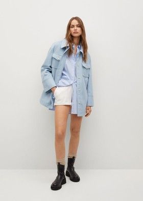 Overshirt Women, Knit Suits, Moda Denim, Checkered Jacket, Floral Print Kimono, Checked Blazer, Wool Blend Jacket, Denim Blazer, Cotton Blazer