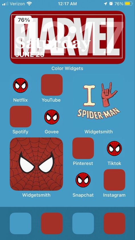 Spider Man Homescreen Wallpaper, Spider Man Home Screen Ideas, Spiderman Homescreen Icons, Spiderman Ios 16 Homescreen, Marvel Iphone App Icons, Ios 16 Wallpaper Marvel, Ios 16 Spiderman Wallpaper, Spiderman Widgets Comic, Marvel Iphone Layout