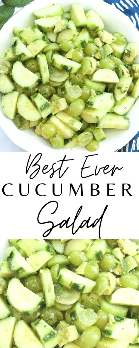 cucumber salad with green grapes and avocado Grape And Cucumber Salad, Green Grape Salad, Recipes Using Green Grapes, Grape Cucumber Salad Recipe, Green Grape Recipes Ideas, What To Do With Green Grapes, Dairy Free Cucumber Salad, Recipes With Green Grapes, Green Grape Recipes