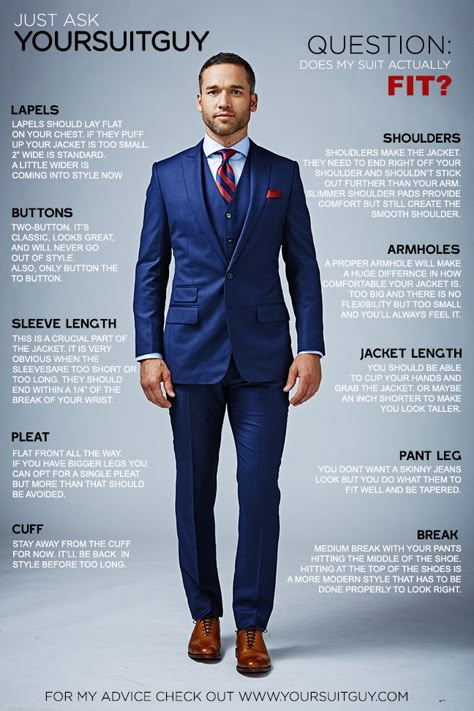 Does your suit fit? Check out this guide to be sure. Suit Guide For Men, Suit Tips Men Style Guides, Mens Suits Navy, Dreadlocks Men, Suit Guide, Suit Fit Guide, Blue Suit Men, Smart Casual Style, Mens Fashion Smart