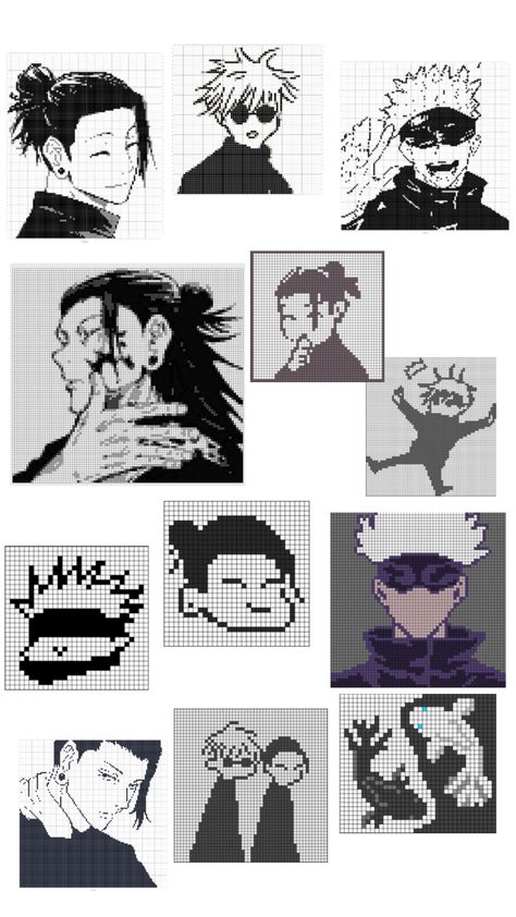 Gojo & Geto jujutsu kaisen alpha pattern pixel art tapestry crochet Pattern Pixel Art, Tapestry Crochet Patterns, Art Tapestry, Anime Pixel Art, Pixel Pattern, Alpha Pattern, Tapestry Crochet, Alpha Patterns, Jujutsu Kaisen