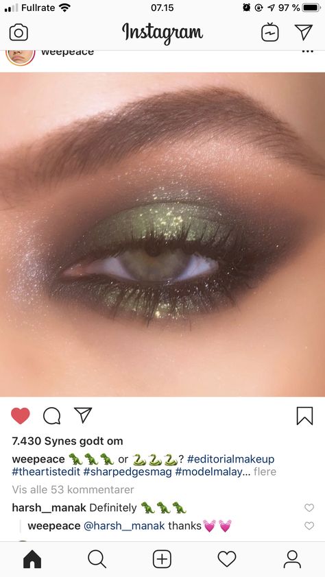 Green Dance Makeup, Dark Wedding Makeup For Green Eyes, Green Witch Eyeshadow, Sage Green Smokey Eye, Dark Green Glitter Eyeshadow, Green And Brown Prom Dress, Makeup That Matches Green Dress, Green Eyemakeup Brown Eyes, Makeup To Go With Sage Green Dress