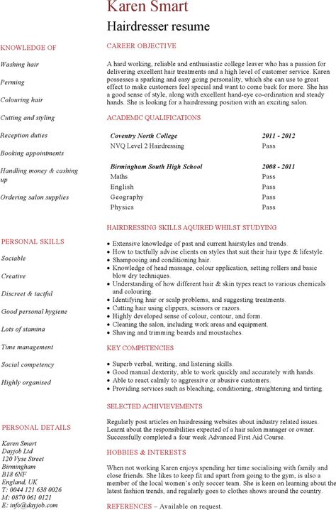 Hairdresser Resume, Hairstylist Resume, Esthetician Resume, Career Objectives For Resume, Resume Form, Easy Professional Hairstyles, Hair Salon Pictures, Resume Pdf, Hairdressing Training