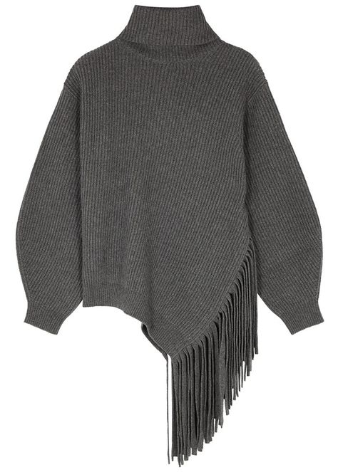 Stella McCartney Dark Grey Fringed Cashmere-Blend Jumper Fringe Accessories, Autumn Trends, Classic Shirt Dress, Cashmere Gloves, Cashmere Dress, Cashmere Accessories, Roll Neck Sweater, Cashmere Jumper, Harvey Nichols