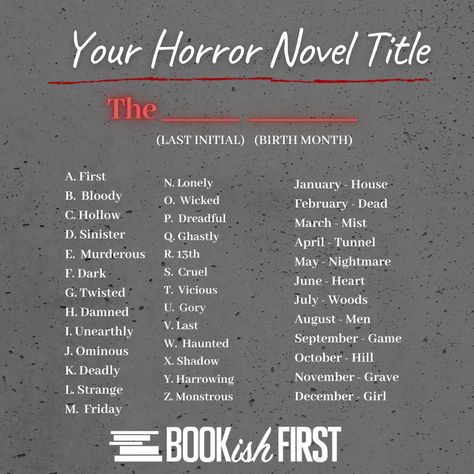 Horror Titles Ideas, Horror Story Name Ideas, Horror Book Title Generator, Horror Book Name Ideas, Cool Titles For Books, Random Book Title Generator, Horror Names Ideas, Horror Book Title Ideas, Vampire Story Title Ideas