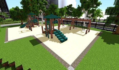 Located on the south side of Voxton Memorial Park in Downtown Voxton, this small playground features 2 different play areas and many different... Cute Minecraft Park Ideas, Playground In Minecraft, Mincraft Idea Playground, Minecraft Park Bench, Minecraft Playground Ideas, Playground Minecraft, Park In Minecraft, Minecraft Playground, Amusement Park In Minecraft