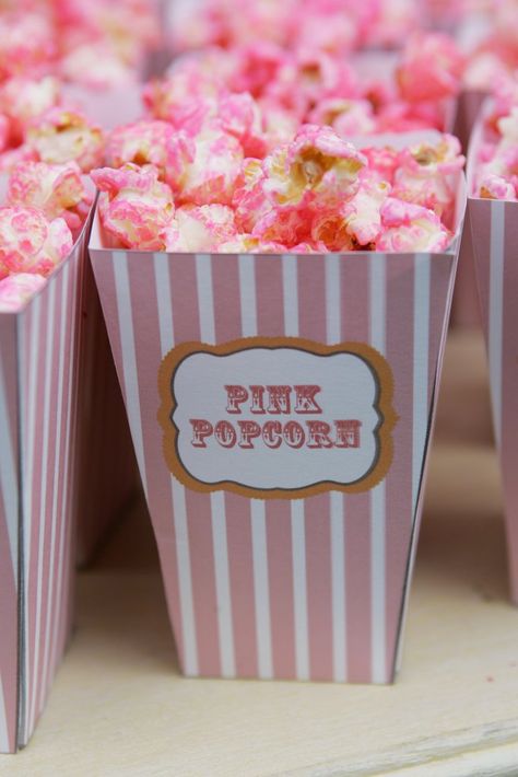 Popcorn Packaging, Pink Snacks, Pink Treats, Printable Boxes, Pink Popcorn, Pink Sweets, Birthday Snacks, Pink Desserts, Barbie Birthday Party