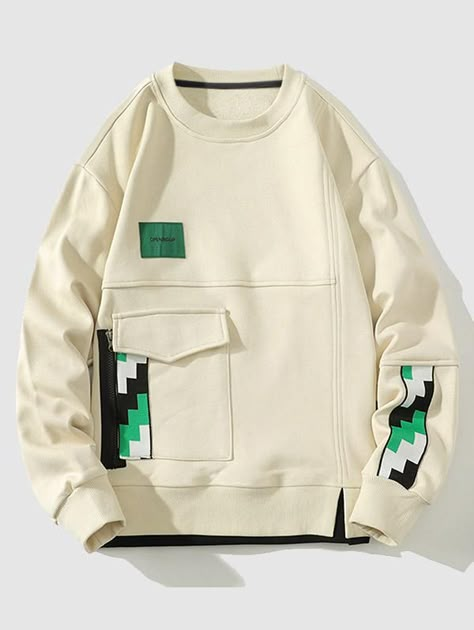 Oversized Streetwear, Loose Pullover, Sweatshirts Online, Pocket Jacket, Solid Clothes, Sleeves Pattern, Mixtape, Casual Sweatshirt, Flap Pocket