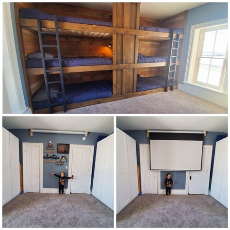 Triple bunk bed for our big family with 6 boys. Bunk Beds For 6, Triple Bunk Room Ideas, Triple Bunk Room, Diy Triple Bunk Beds, Triple Bedroom, Bunk Room Ideas, Triple Bunk Beds, Triple Bunk Bed, Bunk Beds Built In