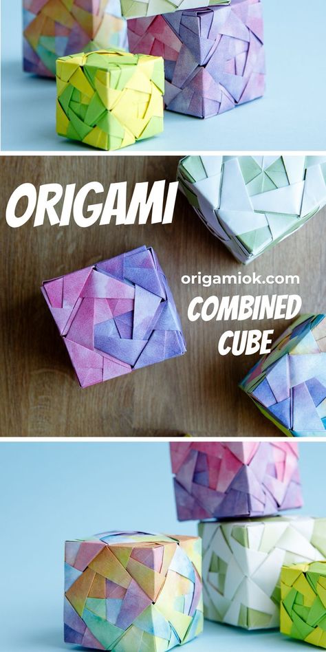 This origami combined cube may look very challenging and complex, on the contrary, it does not have a high difficulty level. It is combined with 24 pieces of paper, don’t worry, each of the paper will be folded in the same manner, and all of them do not involve too many steps. All you need is time and patience. As you can see, the finished product is truly interesting, and the making process is full of fun, you will definitely be immersed in it. Paper Cube Origami, Cube Origami, Origami Tessellation, Origami Collection, Origami Cube, Paper Cube, Time And Patience, How To Fold, Paper Folding