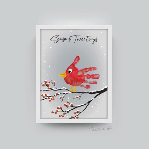 Seasons Tweetings / Christmas Robin Cardinal Bird / Xmas Handprint Art / Printable / Baby Toddler Hand / Craft Keepsake Print Card 0132 - Etsy Hand Print Cardinals, Hand Print Xmas Cards, Christmas Handprint Painting, Bird Handprint Art, Toddler Christmas Handprint Art, Christmas Hand And Foot Print Art, Hand Print Christmas Cards, Handprint Birds, Cardinal Handprint Craft