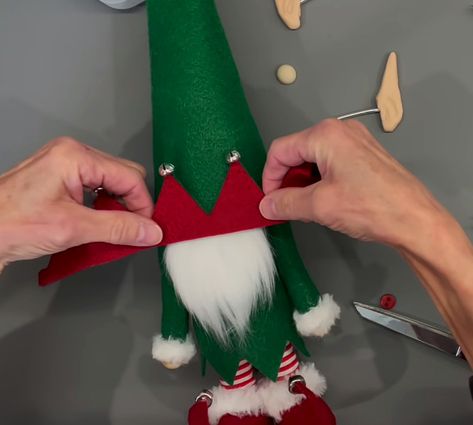 Directions To Make A DIY Christmas Elf Gnome Christmas Elf Gnomes, Elf Gnome Elves, Elf Gnomes Diy, Elf Gnome Diy, Gnome Diy How To Make, Standing Gnomes Diy How To Make, Grinch Gnome Diy, Diy Christmas Elf Doll, Gnomes Diy How To Make