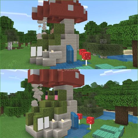 Mushroom Core Minecraft, Frog Minecraft Build, Minecraft Frog, Minecraft Mushroom, Minecraft Cottagecore, Mushroom Core, Mc Builds, Frog House, Mushroom Cottage