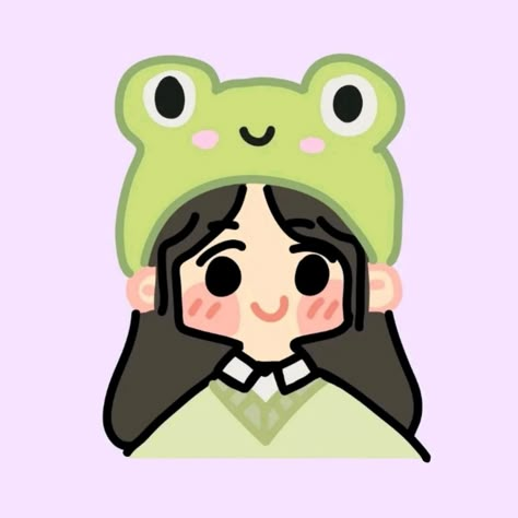 Frog Hat, Frog Art, Cute Doodle Art, Cute Cartoon Drawings, Cute Frogs, Cute Little Drawings, Girls Cartoon Art, 영감을 주는 캐릭터, Kawaii Drawings