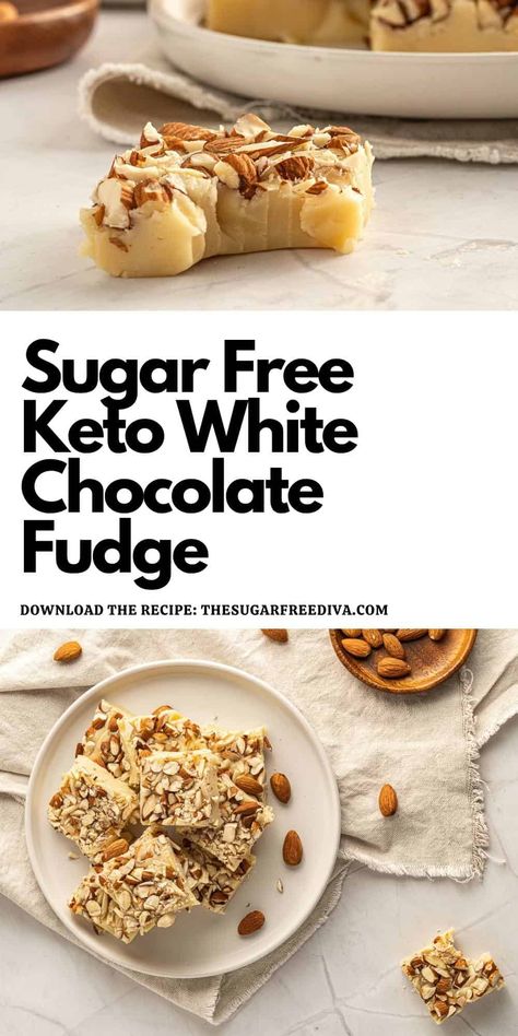 Sugar Free Keto White Chocolate Fudge, a simple four ingredient dessert recipe. Vegan, sugar free, keto, low carbohydrate diet friendly. Keto White Chocolate, Best Coconut Cake Recipe, Low Fat Baking, Sugar Free Fudge, Sugar Free Desserts Easy, Sugar Free White Chocolate, Low Carb Candy, Keto Fudge, White Chocolate Recipes