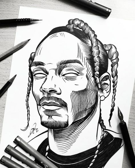 Snoop Dogg Portrait, Ink Portrait Drawing, Eminem Drawing, 2pac Art, Ink Pen Art, Famous Portraits, Hip Hop Artwork, Arte Indie, Graffiti Cartoons