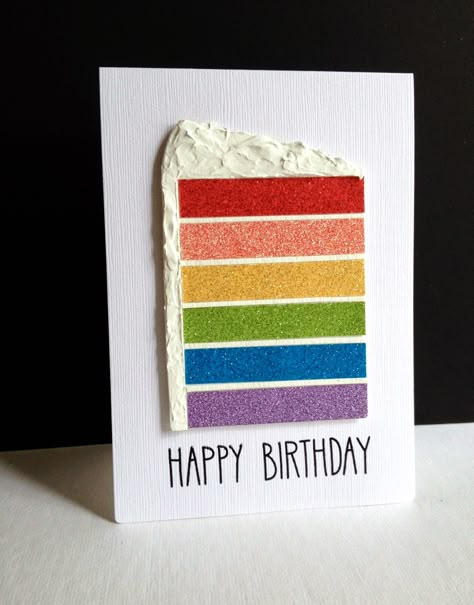 Rainbow Birthday Cake, I can't tell if this is glitter tape but could use if it isn't.  What about that icing!!! Genius. Easy Birthday Cards Diy, Birthday Card Ideas, Gratis Printables, Last Minute Birthday Gifts, Rainbow Birthday Cake, Birthday Cake Card, Carte Halloween, Easy Birthday, Creative Birthday