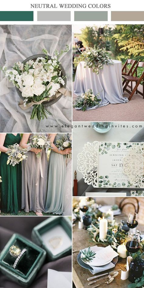 neutral greens and warm grey wedding colors with glitters #weddingcolors #ElegantWeddingInvites Grey Wedding Colors, July Wedding Colors, Sage Green Wedding Colors, Gray Wedding Colors, Green And White Wedding, Wedding Color Palettes, Neutral Wedding Colors, Wedding Color Combos, Green Wedding Colors