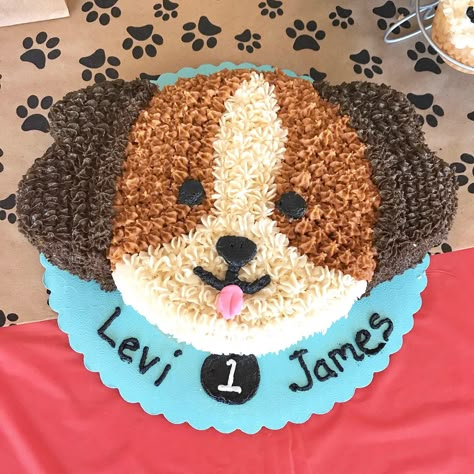 Dog Theme Cake Ideas, Puppy Shaped Cake, Puppy Cookie Cake, Cake That Looks Like A Dog, Dog Theme Smash Cake, Easy Dog Cake For Kids, Puppy Cupcake Cake, Puppy Smash Cake 1st Birthdays, Dog Theme Birthday Cake For Kids