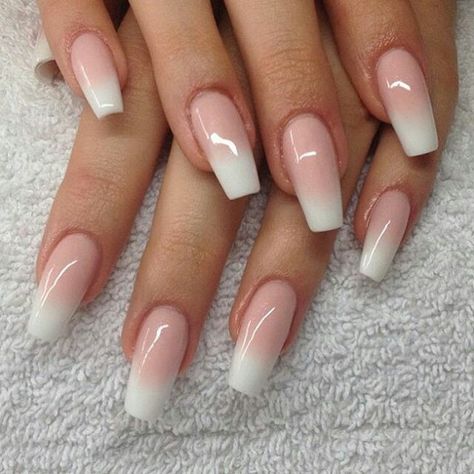 French Ombre Nails Squoval, French Tip Faded Nails, Squoval French Tip Nails Long, Ombre French Tip Acrylic Nails, American Tip Nails Acrylic, American Nails Natural, American French Nails, French Manicure With Design, French Tip Ombre Nails