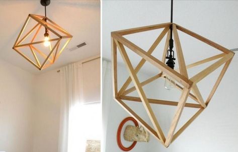 Diy Luminaire, Diy Pendant Light, Wooden Lampshade, Making Wooden Toys, Diy Lampe, Wooden Cubes, Casa Container, Wood Pendant Light, Cube Light