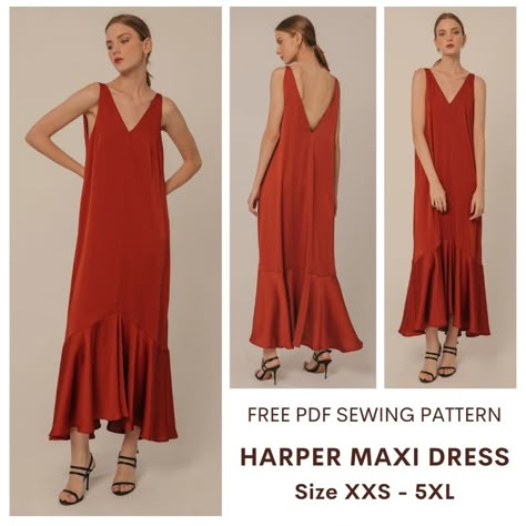 Harper maxi dress sewing pattern – Tiana's Closet Ruffles Sewing Pattern, Long Dress Sewing Pattern Free, Tie Back Dress Pattern, Bias Dress Pattern, Boho Dress Pattern Sewing, Free Maxi Dress Pattern, Silk Dress Sewing Pattern, Maxi Dress Sewing Pattern Free, Free People Sewing Patterns