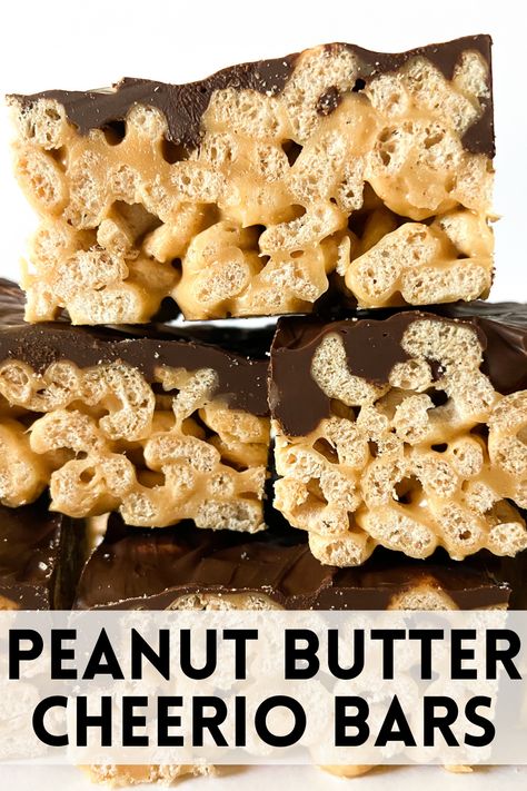 Cherrios Bars Marshmallow Peanut Butter, Cheerio Bars Marshmallow, Cherrios Bars Marshmallow, Cheerio Peanut Butter Bars, Recipe Using Cheerios, Chocolate Peanut Butter Squares, Cheerios Recipes, Peanut Butter Cheerio Bars, Desserts Easy No Bake