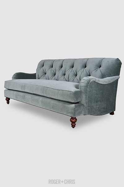 Alfie tufted sofa in Cannes Silver Sage velvet fabric Capitone Sofa, Custom Sofas, Blue Fabric Sofa, English Roll Arm Sofa, Wonderland Decor, Latest Sofa Designs, Best Leather Sofa, Cozy Couch, Silver Sage