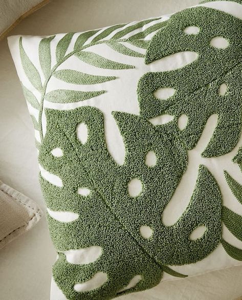 Image 1 of the product EMBROIDERED LEAVES THROW PILLOW COVER Needle Cushion, Throw Pillows Bedroom, Bookcase Design, Embroidered Leaves, Punch Needle Patterns, Leaves Pillow, Punch Needle Embroidery, Cushion Design, Macrame Patterns