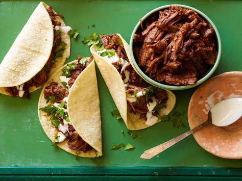 Sweet and Spicy Short Rib Tacos Recipe : Marcela Valladolid : Food Network - FoodNetwork.com Spanish Dinners, Spanish Quinoa, Short Rib Tacos, Rib Tacos, Rump Roast, Short Rib, Taco Recipes, Beef Dishes, Short Ribs