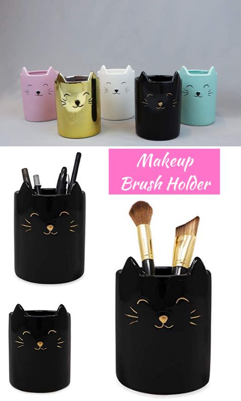 Cat Themed Bedroom, Pen Holder Diy, Themed Makeup, Diy Pencil Holder, Pencil Cup Holder, Cup Organizer, Cat Pen, Paint Brush Holders, Organizer Bathroom