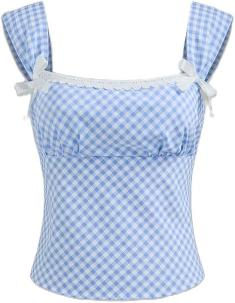 Yiulangde Womens Square Neck Gingham Camisole Summer Spaghetti Strap Backless Cami Shirt Y2k Peplum Babydoll Crop Tank Tops at Amazon Women’s Clothing store Fall Hiking Outfits For Women, Womens Corset Tops, Fall Outfits Y2k, Neck Corset, Slim Blouse, Hiking Outfit Women, Gingham Top, Plaid Crop Top, Cami Shirt