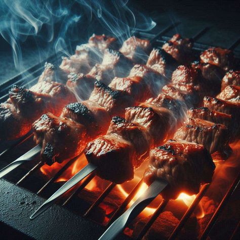 Uzbek Shashlik: A Journey Through Tradition and Flavor with a Timeless Recipe Chicken Shashlik, Fruit Kebabs, Meat Dish, Skewers Grill, How To Make Salad, Food Poster, Grilled Meat, Central Asia, Meat Dishes