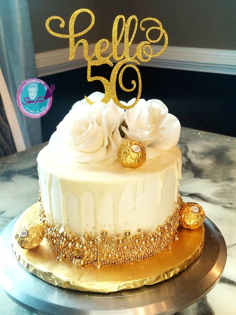 50 Birthday Cake Women, Small 50th Birthday Cake, White And Gold Cake Ideas Birthday, 50th Birthday Cake For Women Simple, 50th Birthday Cakes For Women Elegant, 50th Birthday Cake Ideas For Women, White And Golden Cake, 50 Birthday Cake Ideas For Women, 50th Birthday Cake For Mom