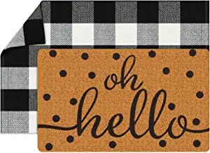 Roll over image to zoom in Gaybot 2 Piece Coco Coir Outdoor Rug Oh Hello Door Mat Buffalo Plaid Welcome Mat Nonslip Porch Decor Checkered Layered Front Door Rug Rustic Farmhouse Coir Doormat Entryway Mat for Home Indoor Outdoor Thoughtful Gifts For Boyfriend, Indoor Porch, Farmhouse Apartment, Door Mat Entryway, Porch Mat, Coco Coir, Plaid Rug, Funny Home Decor, Entryway Mats