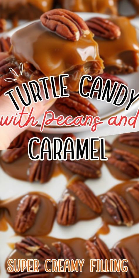 Easy Turtle Candy with Pecans and Caramel! These irresistible treats feature crunchy toasted pecans, rich caramel, and smooth melted chocolate, creating a perfect harmony of flavors and textures. Whether enjoyed as a sweet indulgence for yourself or shared with friends and family, these homemade turtle Turtle Candy With Pecans, Candy With Pecans, Pecan Turtles Recipe, Homemade Turtles, Turtle Candy, Turtle Recipe, Turtles Candy, Chocolate Turtles, Snack Mix Recipes