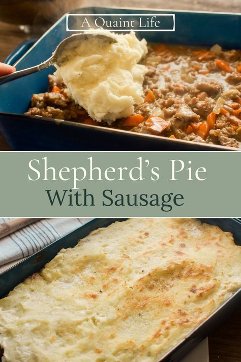 Sausage Pie Recipe, Shepards Pie Recipe, Sausage Pie, Shepards Pie, Italian Sausage Recipes, Sage Sausage, Cheesy Mashed Potatoes, Shepherds Pie Recipe, Potato Toppings