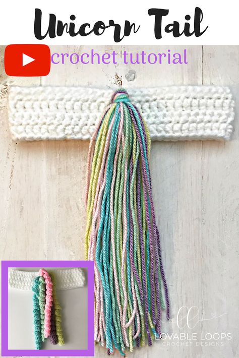 In this tutorial I show you how to crochet a Unicorn Tail. This tail is quick and easy to make. It's perfect for a Halloween costume or for playing dress up. #unicorncostume #unicorntail #freecrochetpattern #crochettutorial #lovableloops Unicorn Tail Diy, Tail Tutorial, Unicorn Tail, Tail Pattern, Unicorn Halloween Costume, Unicorn Life, Crochet Horse, Crochet Patterns Free Beginner, Horse Party