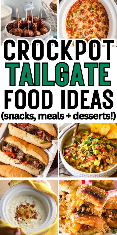 Easy game day recipes in the crockpot like appetizers and dips, breakfast and brunch, chili dinner, and crockpot party food! Tailgate Luncheon Ideas, Tailgate Lunch Ideas, Draft Day Food, Hot Tailgate Food, Tailgate Food That Travels Well, Crockpot Football Food, Crockpot Tailgate Food, Tailgate Food Crockpot, Fall Tailgate Food