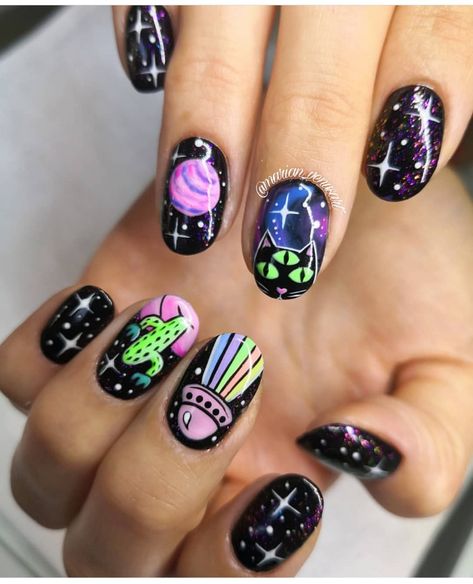 Summer Nails Art Designs, Alien Nails, Designs Nails Art, Rave Nails, Gel Nails Design, Nail Ideas Nail Polish, Summer Nail Art Designs, Summer Nails Art, Nail Nail Designs