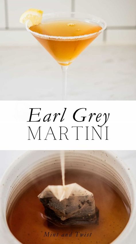 This Earl Grey martini is a simple and delicious blend of Earl Grey tea, gin, lemon juice, and simple syrup. A martini is an elegant cocktail that exudes sophistication and style. This MarTEAni 😉 adds an earl grey twist to the classic martini recipe. Though a traditional martini has vermouth added, bringing herbal, floral, and slightly bitter notes, this martini doesn’t include vermouth because the Earl Grey tea is taking care of those flavors! Easy Gin Cocktails, Classic Gin Cocktails, Perfect Martini, Gin Recipes, Gin Lemon, Classic Martini, Gin Drinks, Martini Recipe, Boozy Drinks